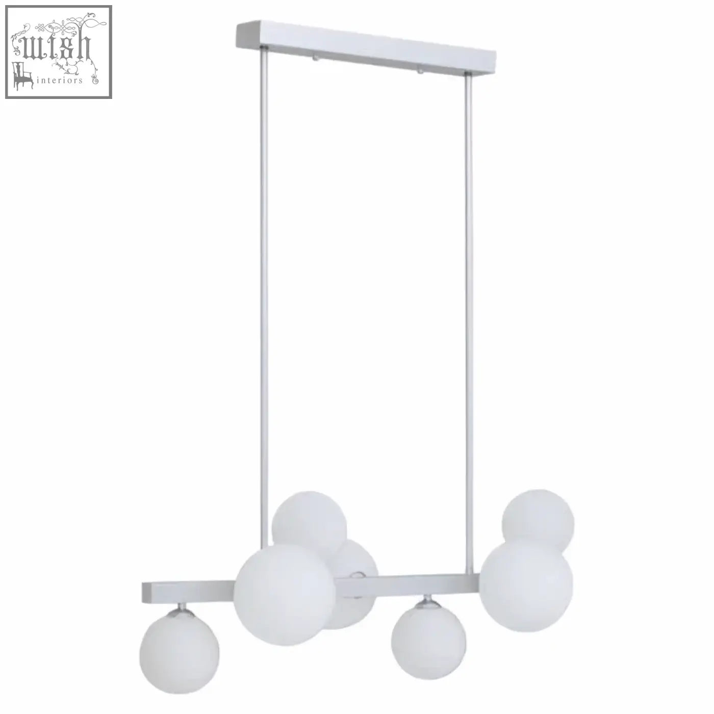 Modern white pendant lamp with spherical glass globes and sleek chrome pendant frame for stylish lighting