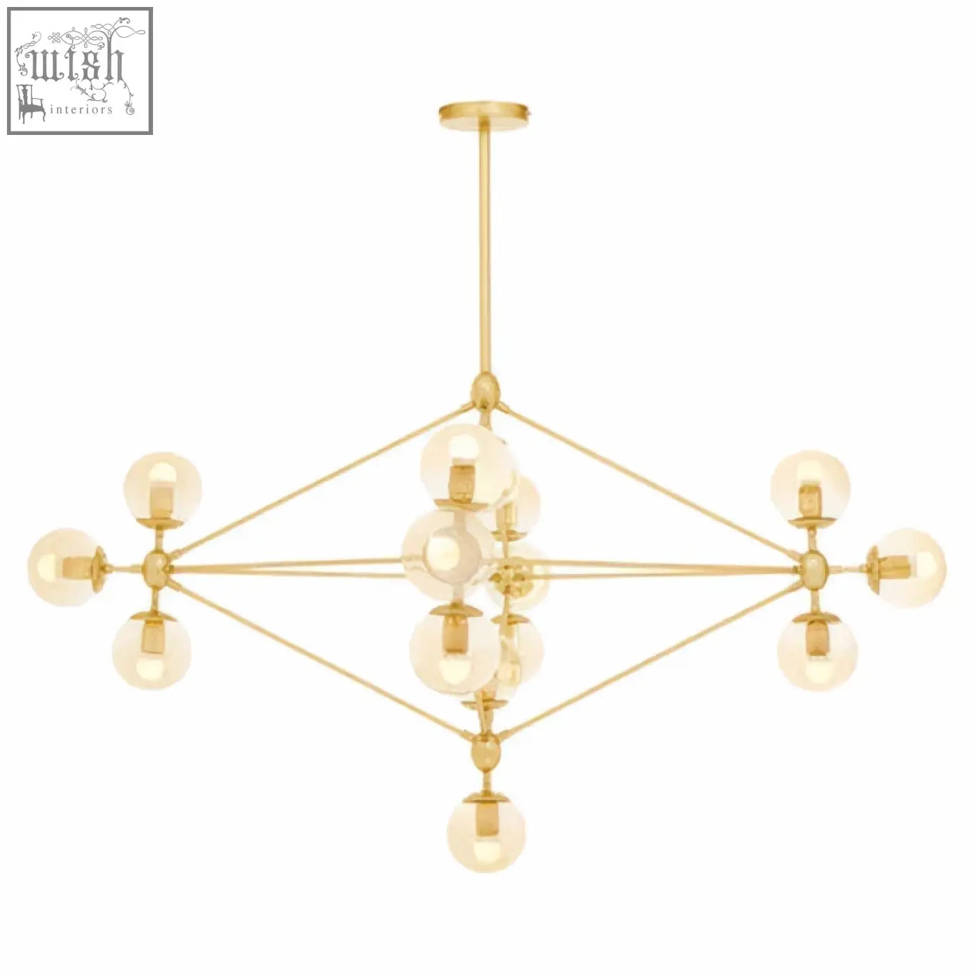 Gold-toned geometric arm pendant light with fifteen clear glass globe bulbs abira fifteen arm gold finish pendant light