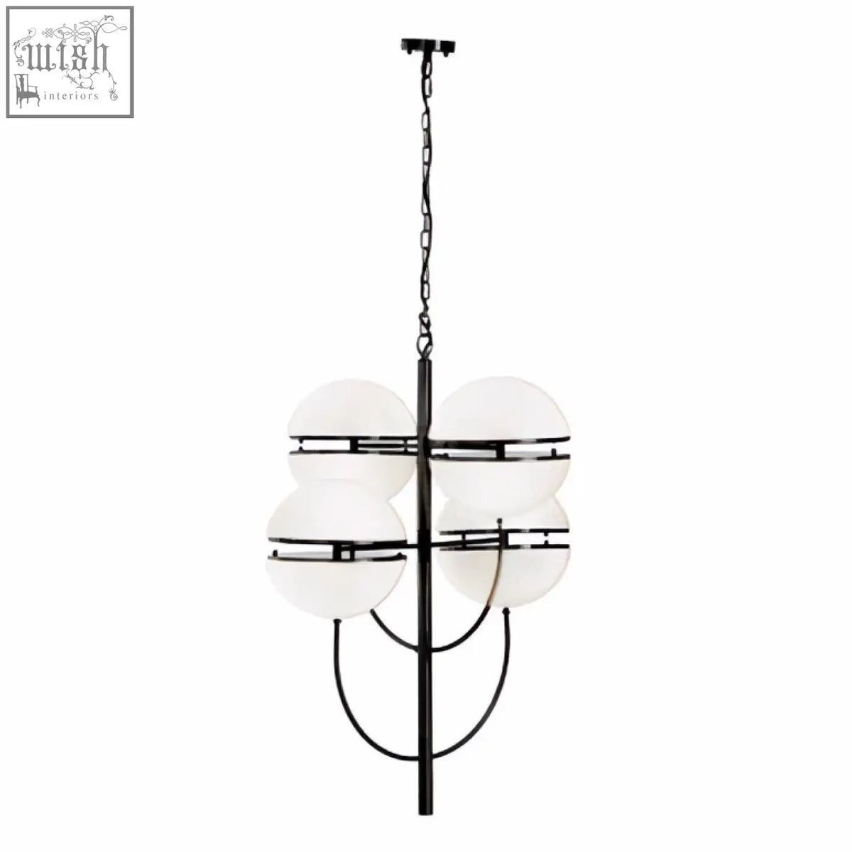 Abira four ball matt black pendant light with four frosted glass globes and modern black pendant light design