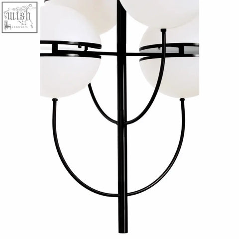 Abira four ball matt black pendant light with black metal frame and frosted white glass shades black pendant light