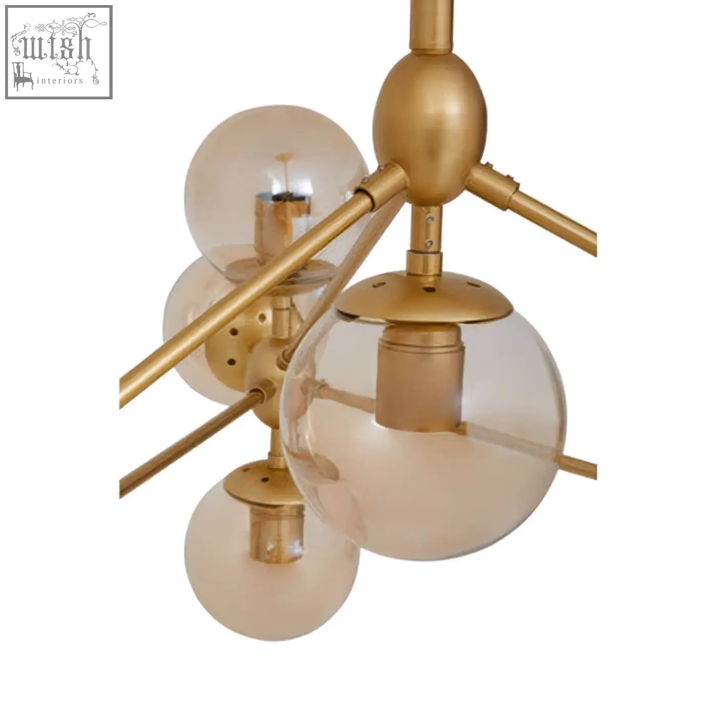 Abira gold 10 arm pendant light with gold-toned finish and multiple spherical glass globes modern arm pendant light