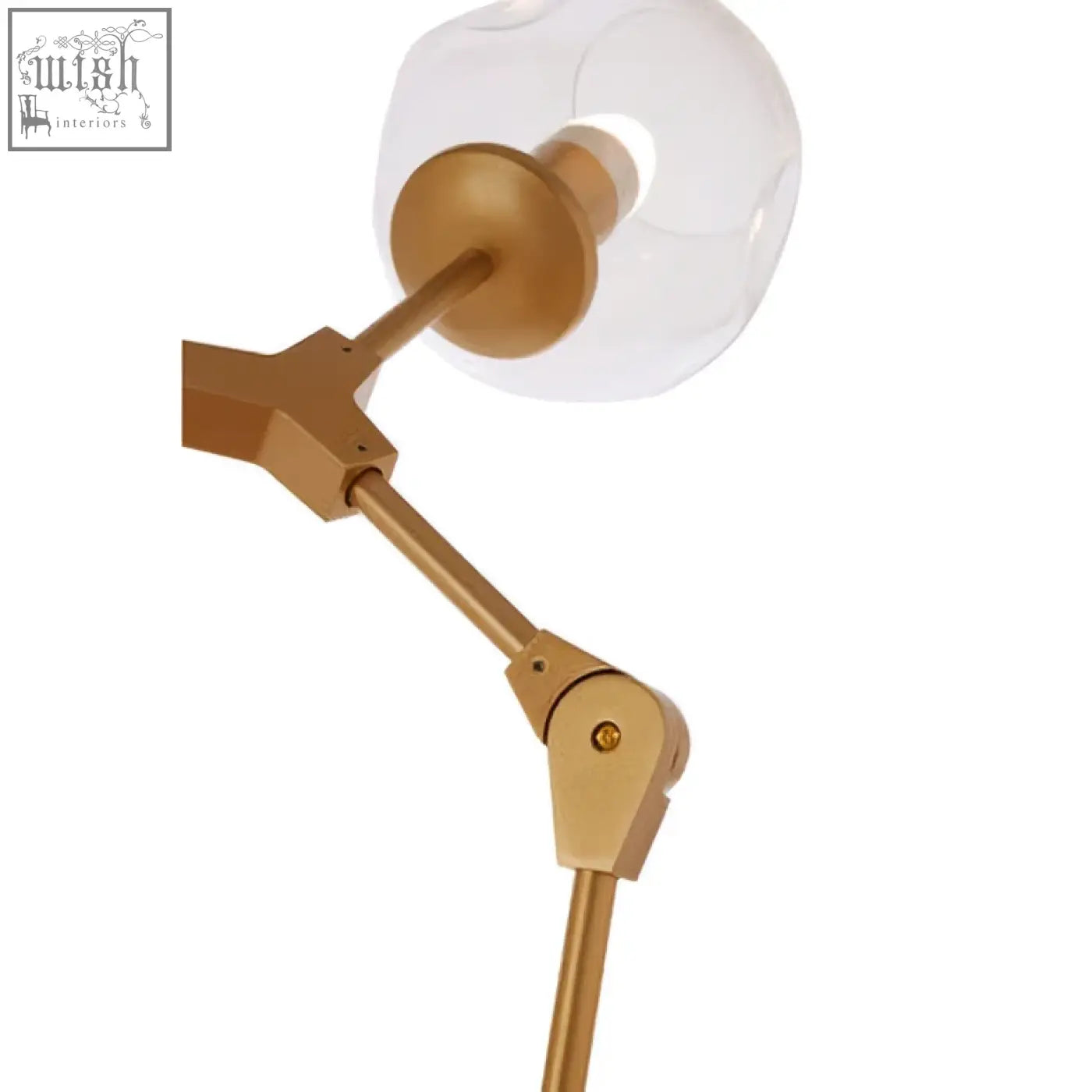 Abira light gold pendant lamp with eight adjustable arms and clear glass globe shades in light gold finish