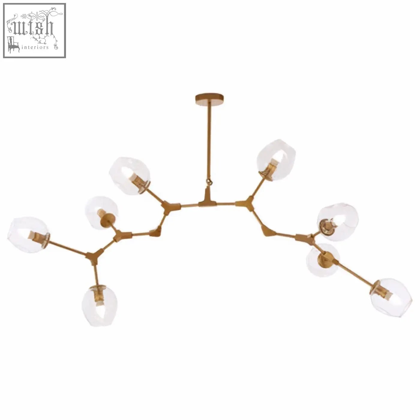 Abira light gold 8 arm pendant lamp with gold-toned frame and clear glass globe shades for elegant lighting