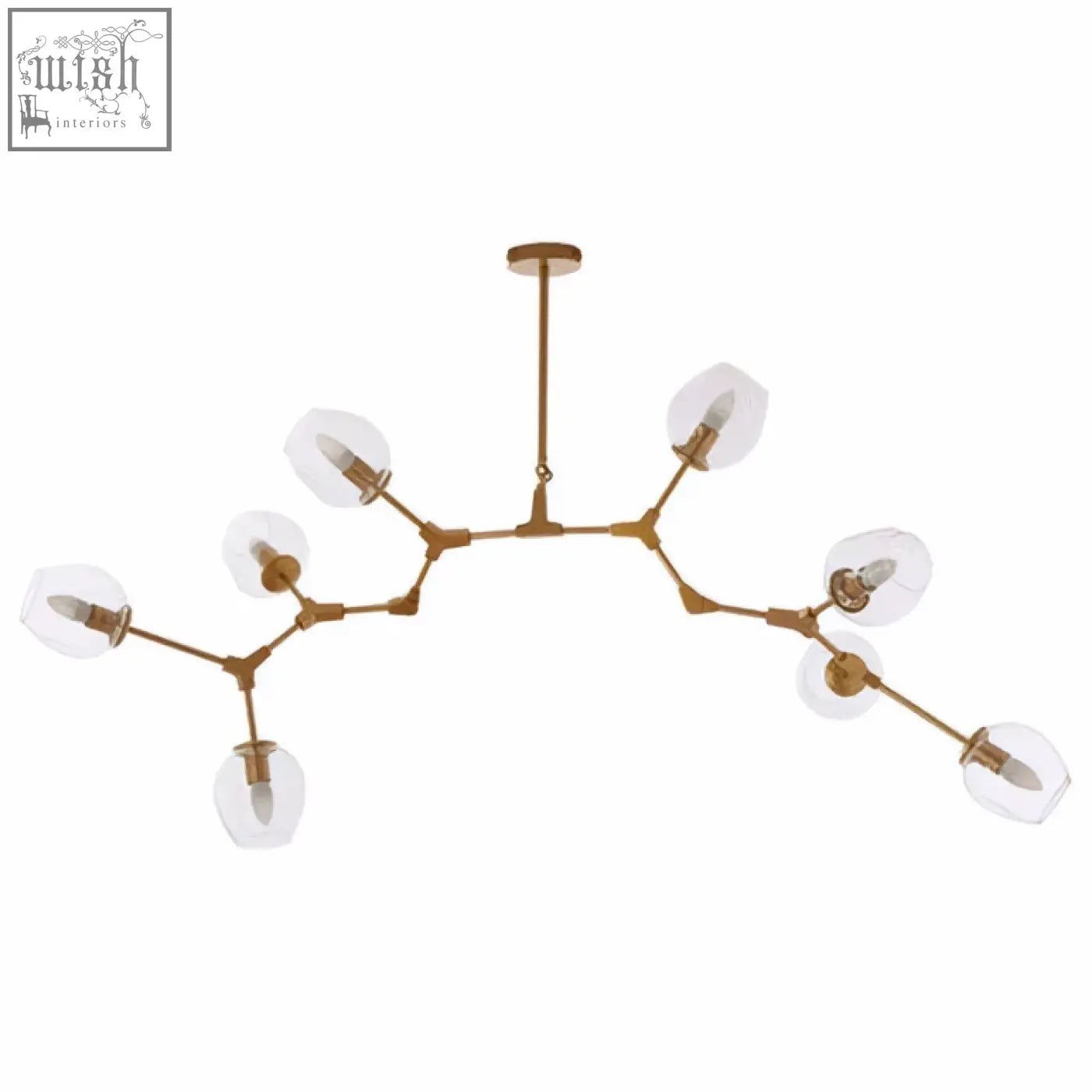 Abira light gold 8 arm pendant lamp with gold-toned frame and clear glass globe shades light gold pendant lamp