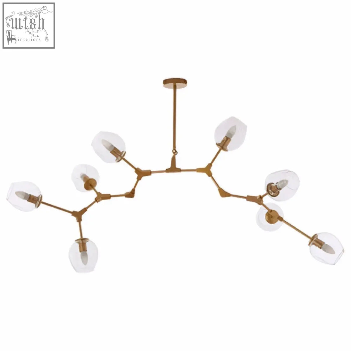 Abira light gold 8 arm pendant lamp with gold-toned frame and clear glass globe shades light gold pendant lamp