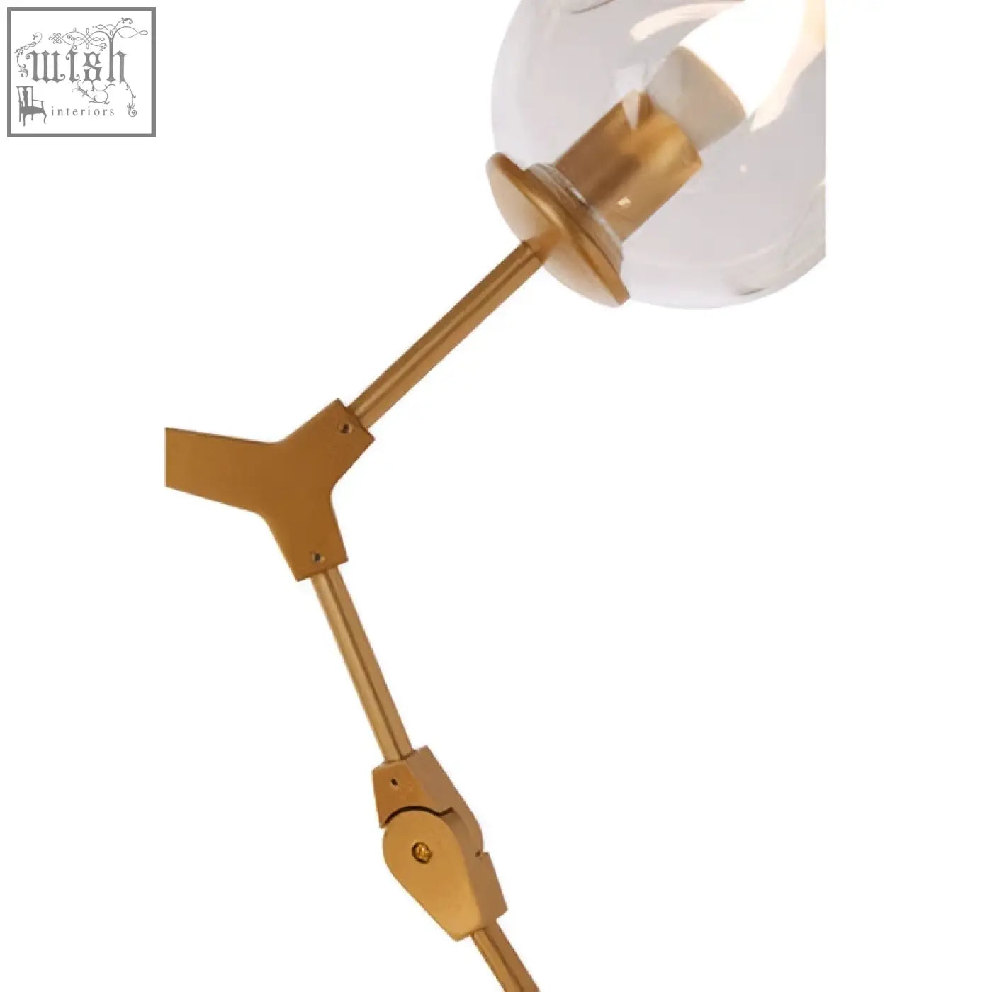 Abira light gold 8 arm pendant lamp featuring a gold-toned metal frame with clear glass globe shades