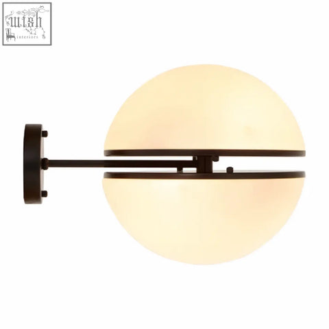 Abira matt black ball wall light with sleek matte finish and frosted globe featuring two horizontal bands