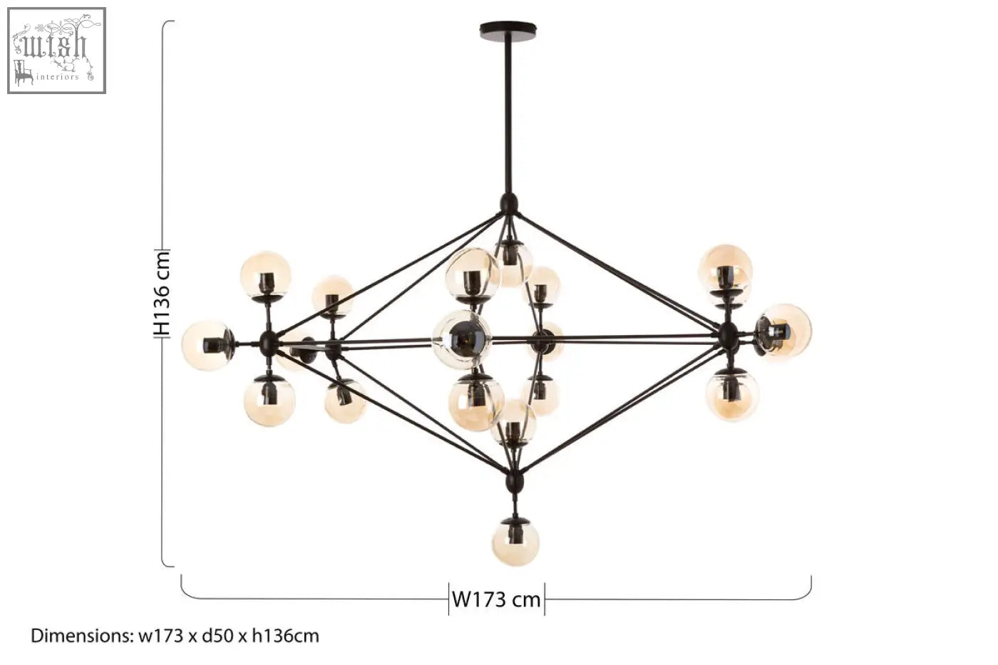 Black metal chandelier with multiple glass bulbs in a geometric diamond pattern abira matte black 21 arm pendant lamp