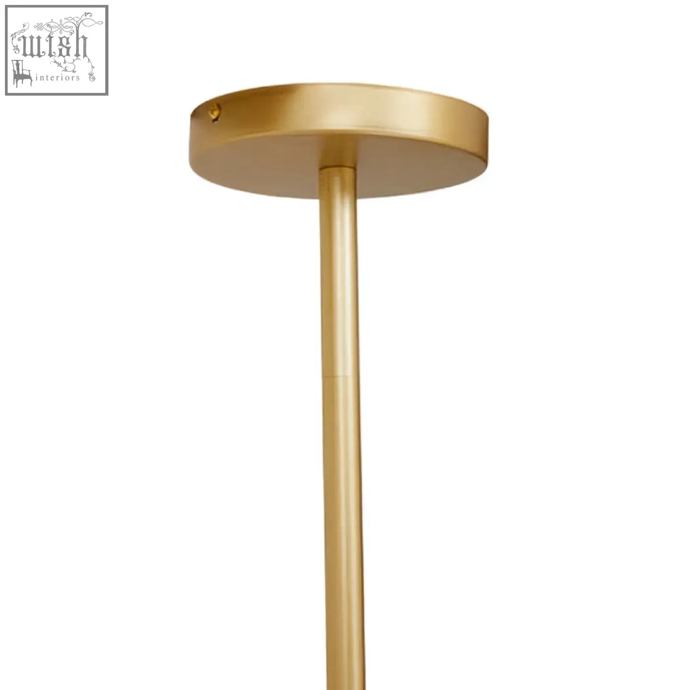 Abira six arm pendant light with gold finish metal circular base and slender rod for ceiling installation
