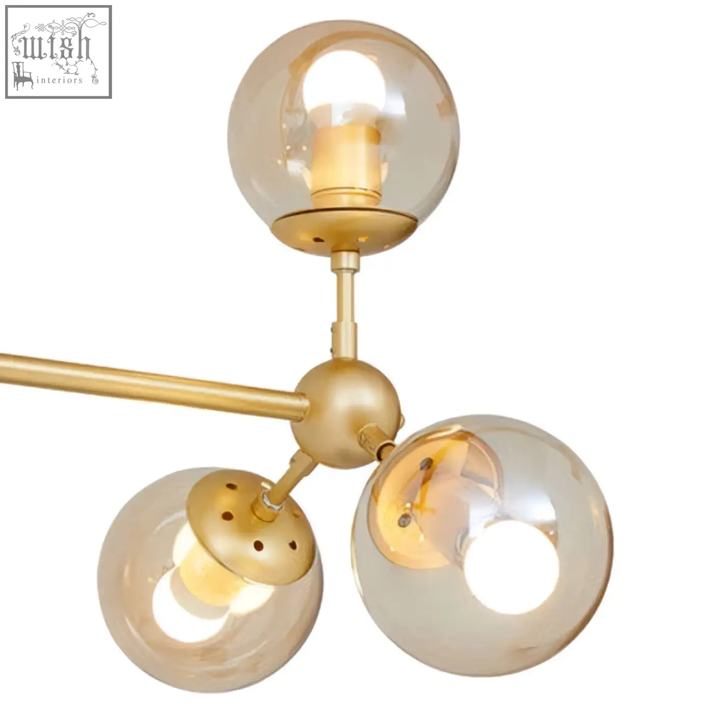 Abira six arm pendant light with gold finish and three spherical glass globe shades for stylish lighting