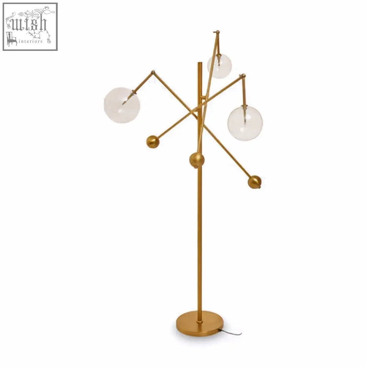 Gold-finished abira three bulb floor lamp with five glass shades in a branching tree-like design three bulb floor lamp