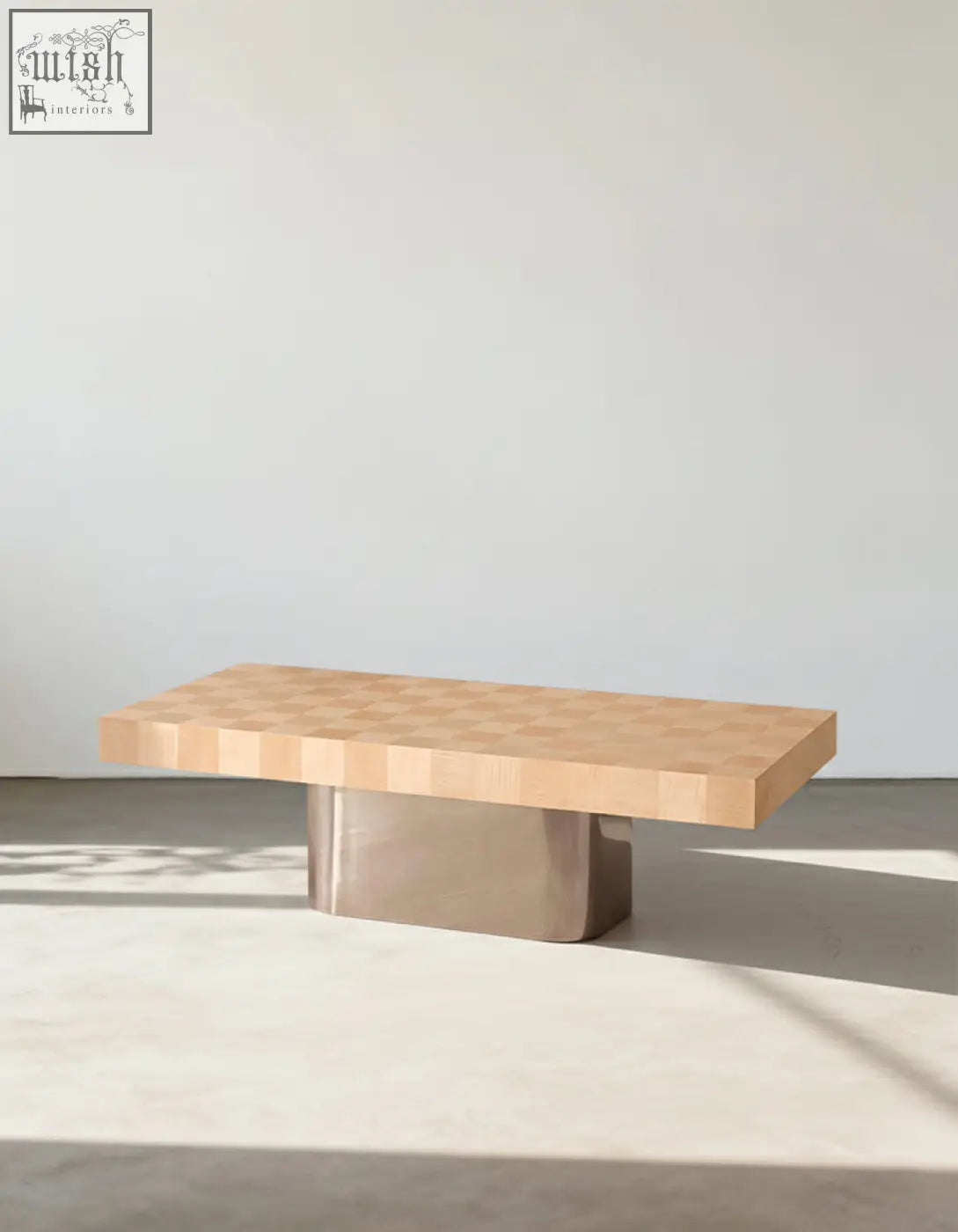 Minimalist abrahams rectangle coffee table in wood with a sleek metallic base perfect as a rectangle coffee table