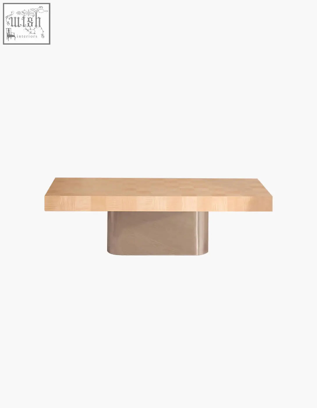 Modern abrahams rectangle coffee table with light wood top and brushed metal base perfect for any living room