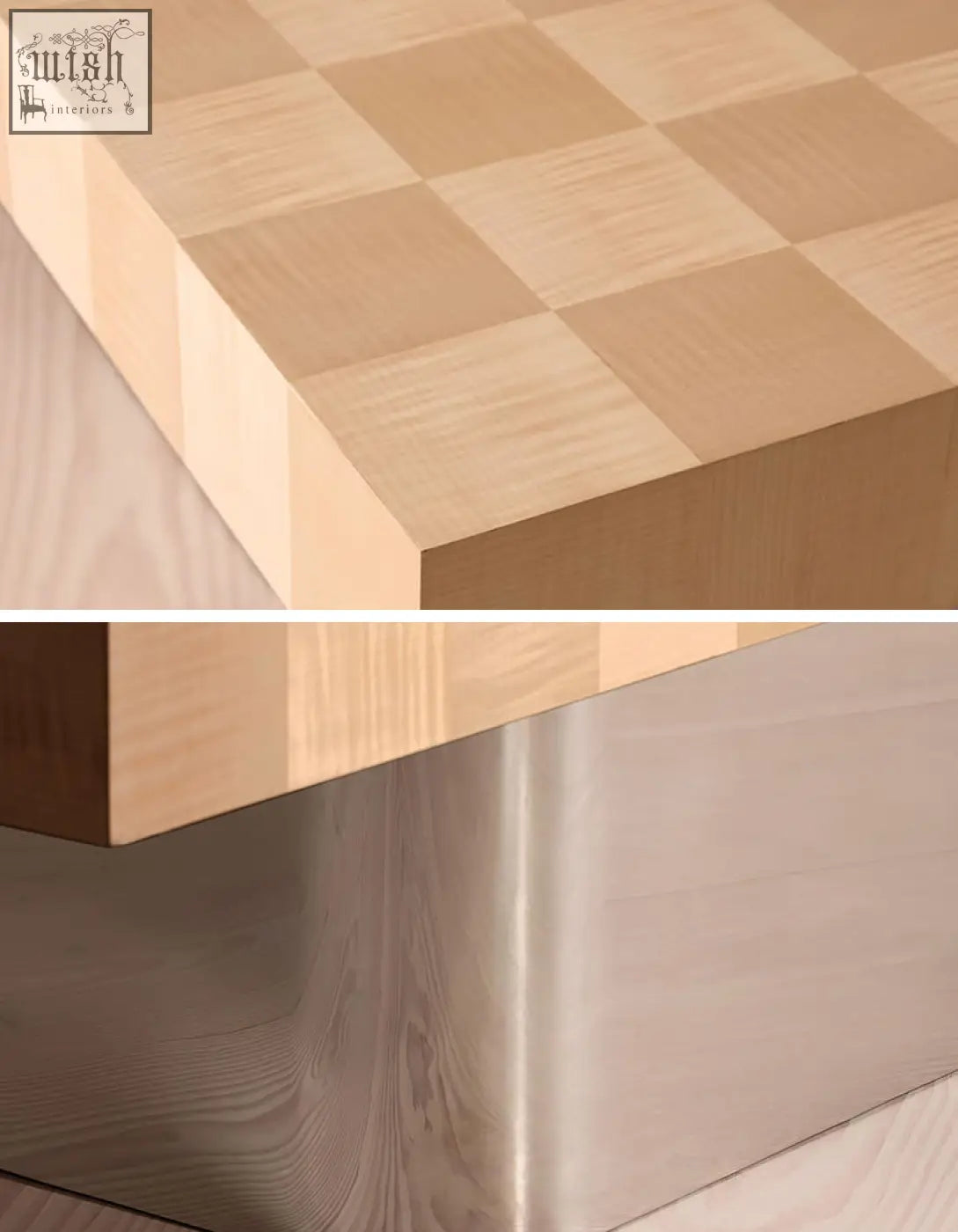 A sleek abrahams rectangle coffee table featuring a modern chessboard pattern with light and medium wood tones