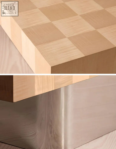 A sleek abrahams rectangle coffee table featuring a modern chessboard pattern with light and medium wood tones