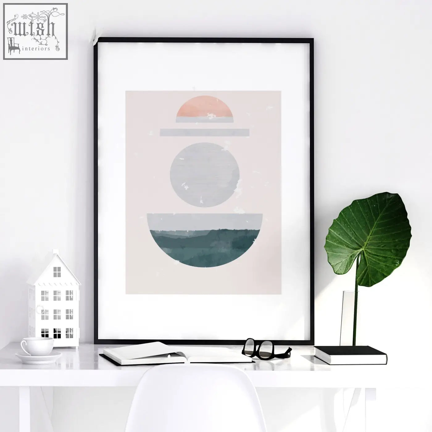 Minimalist abstract art print set of 3 framed wall art with pastel geometric shapes perfect for living room decor