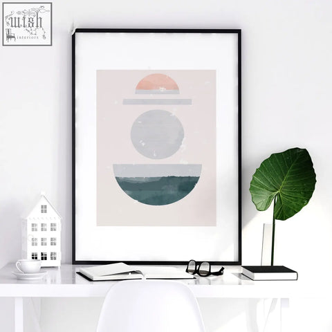 Minimalist abstract art print set of 3 framed wall art with pastel geometric shapes perfect for living room decor