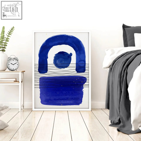Blue abstract watercolor art print in a white frame perfect wall art for modern abstract wall art decor set of 3
