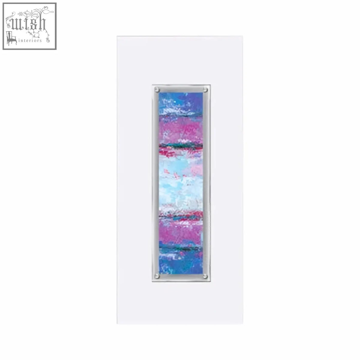 Abstract blue 2 framed wall art with textured pink blue and white brushstrokes in a sleek silver framed wall art design