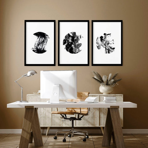 Abstract wall art set of 3 | set of 3 framed wall art for office