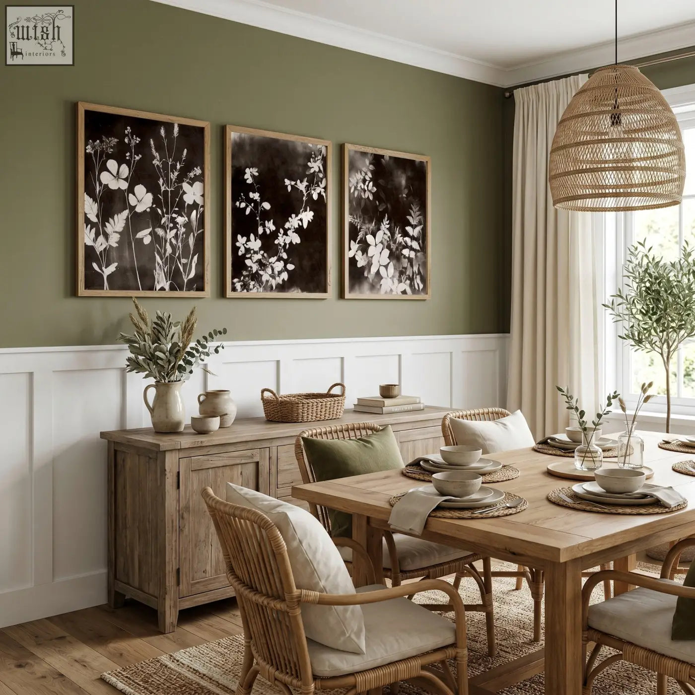 Woven rattan pendant light with natural textured weave and warm finish perfect for dining room and abstract nature art decor