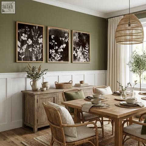 Woven rattan pendant light with natural textured weave and warm finish perfect for dining room and abstract nature art decor