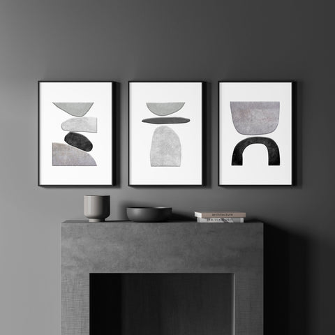 Abstract Painting Black And White | Set of 3 wall art prints