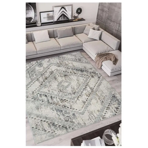 Abstract Vintage Cream & Grey Rug | D176A - Rugs