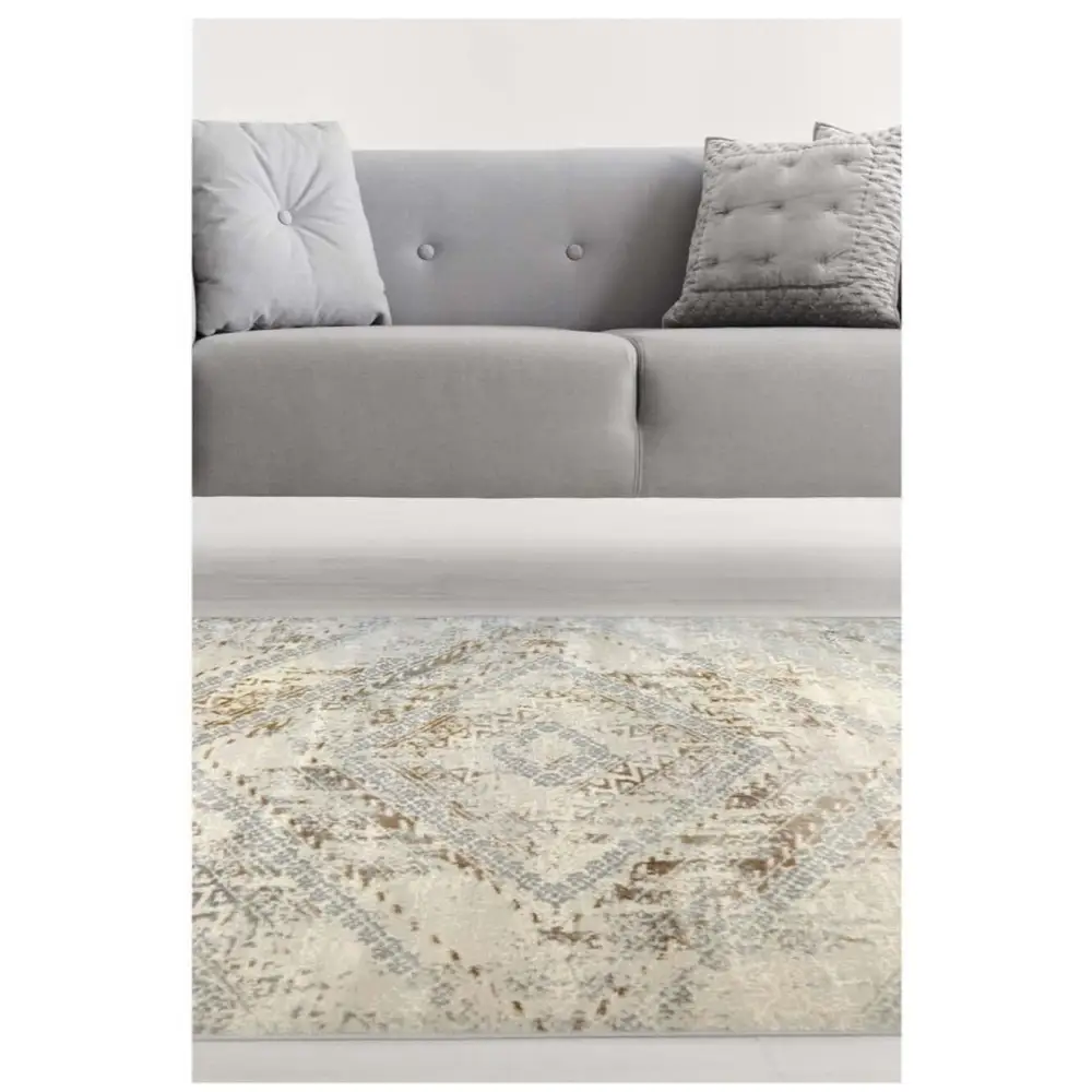 Abstract Vintage Cream/Ochre Rug | D176F - Rugs