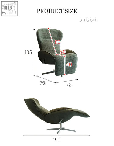 Dark green linen upholstered abt swivel lounge chair with recliner and chrome swivel base in sleek modern design