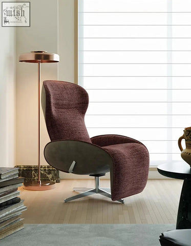 Abt swivel lounge chair with recliner in burgundy plush upholstery and sleek chrome base perfect for relaxing