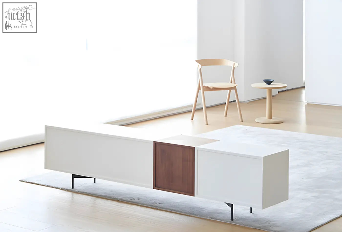 Minimalist acacia tv stand white with walnut wood and black metal legs for organized entertainment space