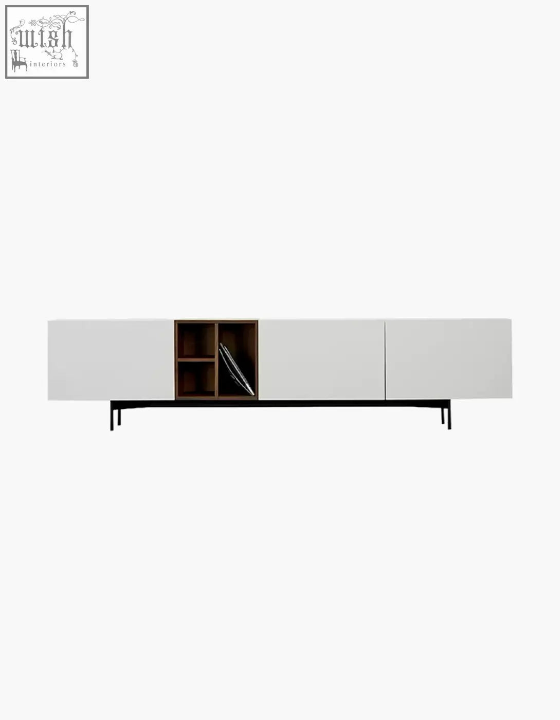 Modern acacia tv stand white with dark wood and sleek black metal legs for an organized entertainment setup