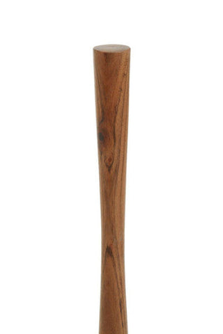 Acacia wood kitchen roll holder with a smooth light brown mallet handle and natural wood grain pattern