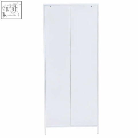 Academy white two-door locker style wardrobe in white with sleek modern design and smooth sliding doors