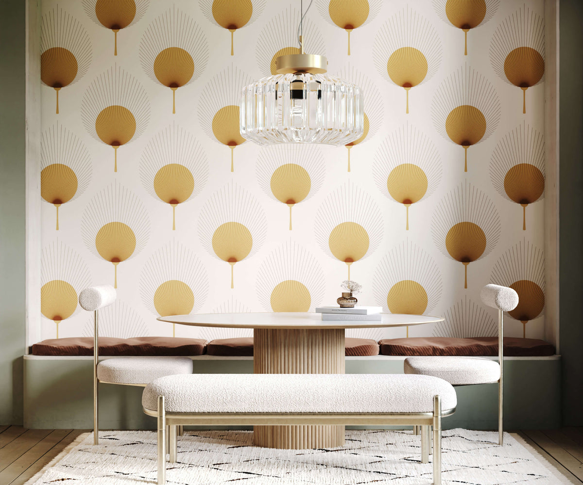 Ace modern round dining table with white marble top and ribbed gold-toned base perfect for stylish dining rooms
