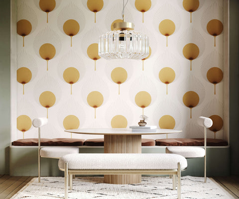 Ace modern round dining table with white marble top and ribbed gold-toned base perfect for stylish dining rooms