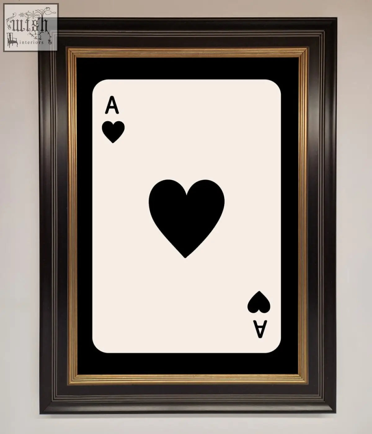 Black and cream ace of hearts playing card art in double wooden frame for a hearts framed poster display