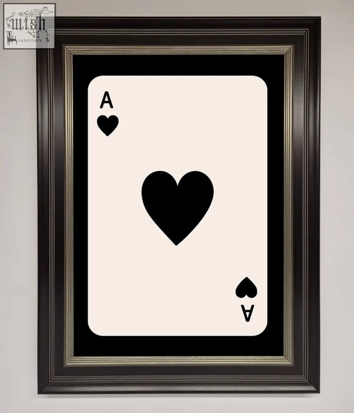 Black and cream ace of hearts framed poster featuring a stylish hearts framed design perfect for wall decor
