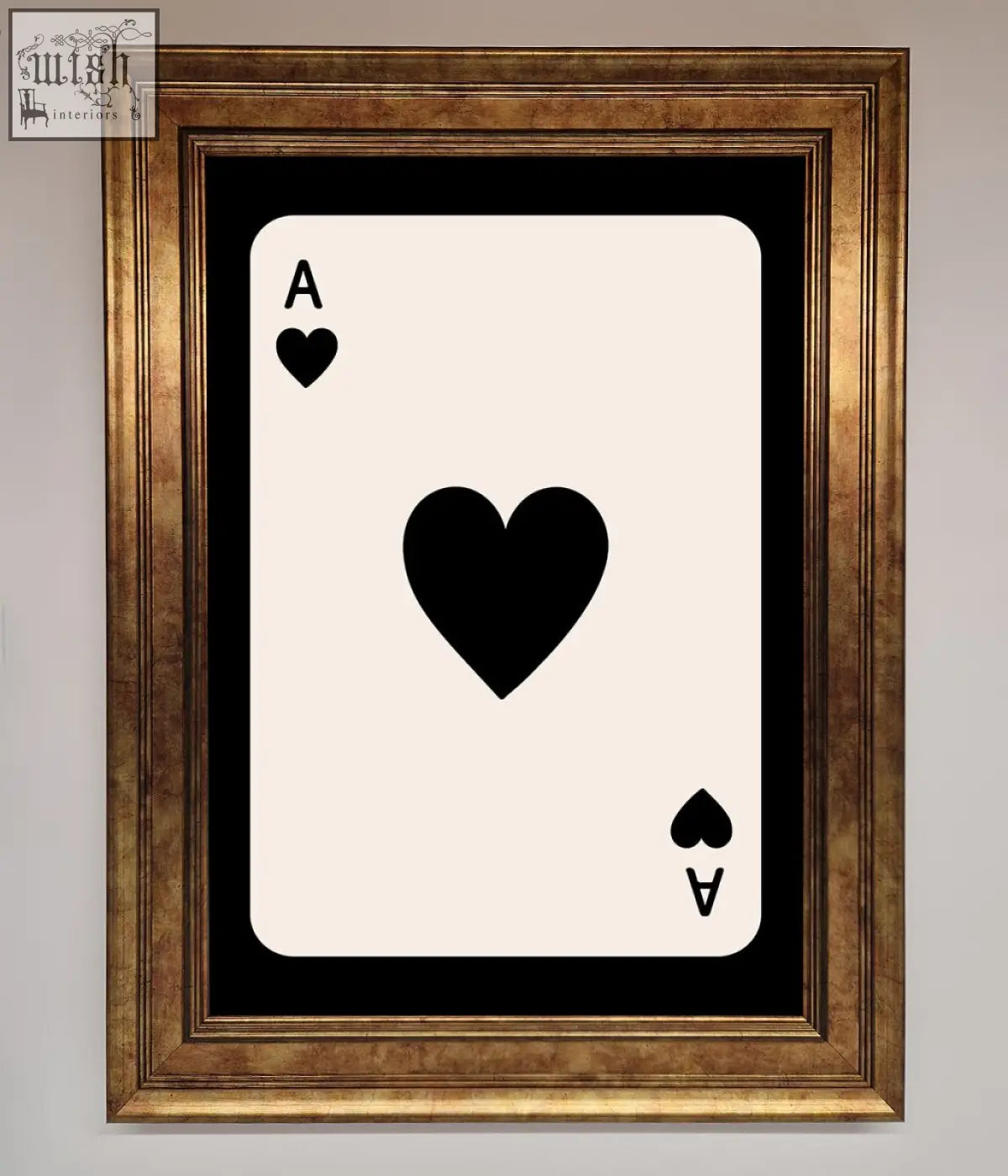 Black and cream ace of hearts playing card art in a gold-toned frame hearts framed poster perfect for decor
