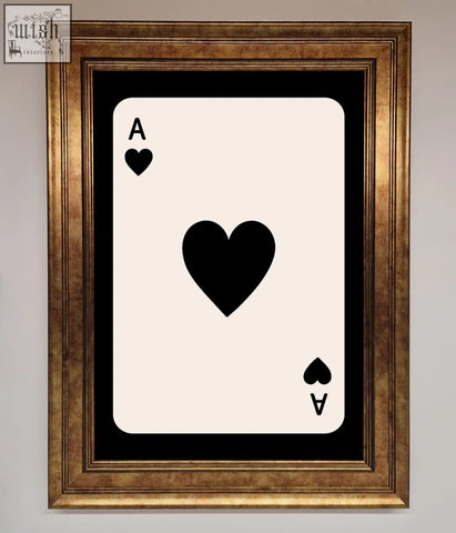 Black and cream ace of hearts playing card art in a gold-toned frame hearts framed poster perfect for decor