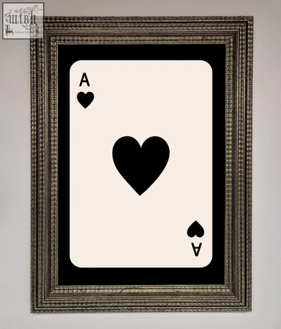 Black and cream ace of hearts playing card print in an ornate silver frame hearts framed poster perfect for decor