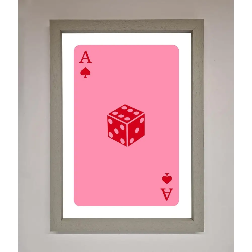 Ace Of Spades Poker Pink Framed Wall Art - A3 (29.7 x 42 cm) / Grey - Framed Print