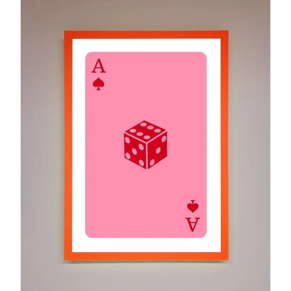 Ace Of Spades Poker Pink Framed Wall Art - A3 (29.7 x 42 cm) / Neon Orange - Framed Print