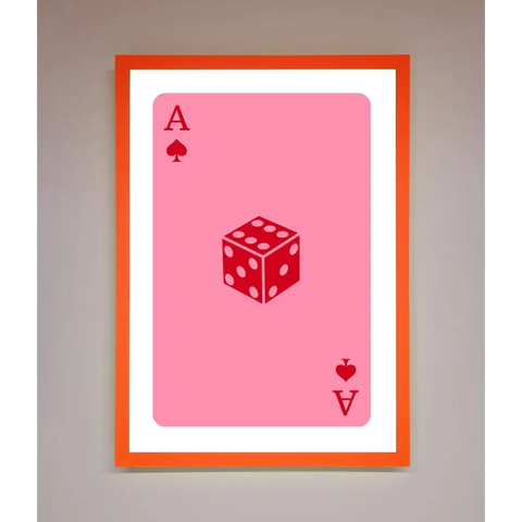 Ace Of Spades Poker Pink Framed Wall Art - A3 (29.7 x 42 cm) / Neon Orange - Framed Print