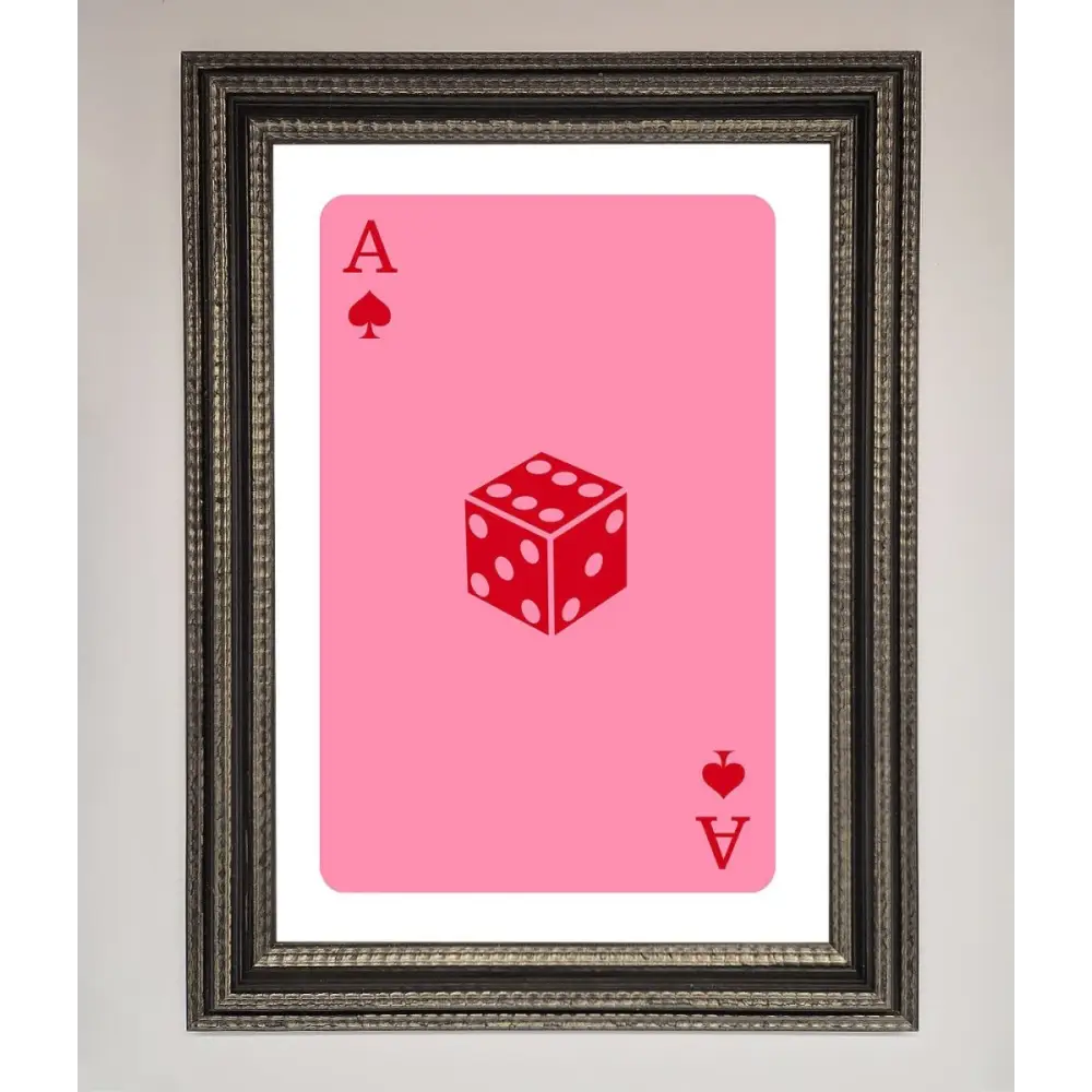 Ace Of Spades Poker Pink Framed Wall Art - A3 (29.7 x 42 cm) / Ornate Silver Black - Framed Print