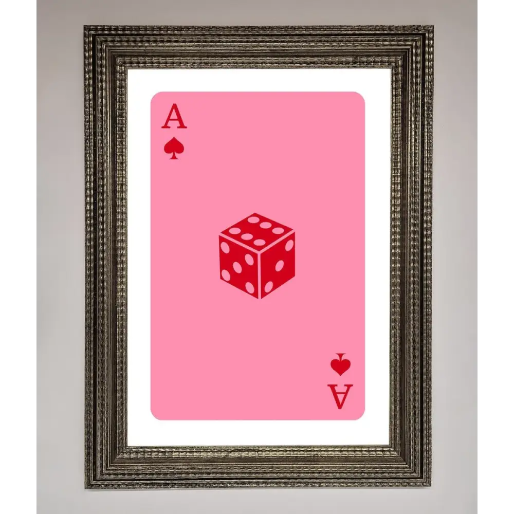 Ace Of Spades Poker Pink Framed Wall Art - A3 (29.7 x 42 cm) / Ornate Silver - Framed Print
