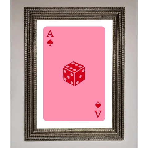 Ace Of Spades Poker Pink Framed Wall Art - A3 (29.7 x 42 cm) / Ornate Silver - Framed Print