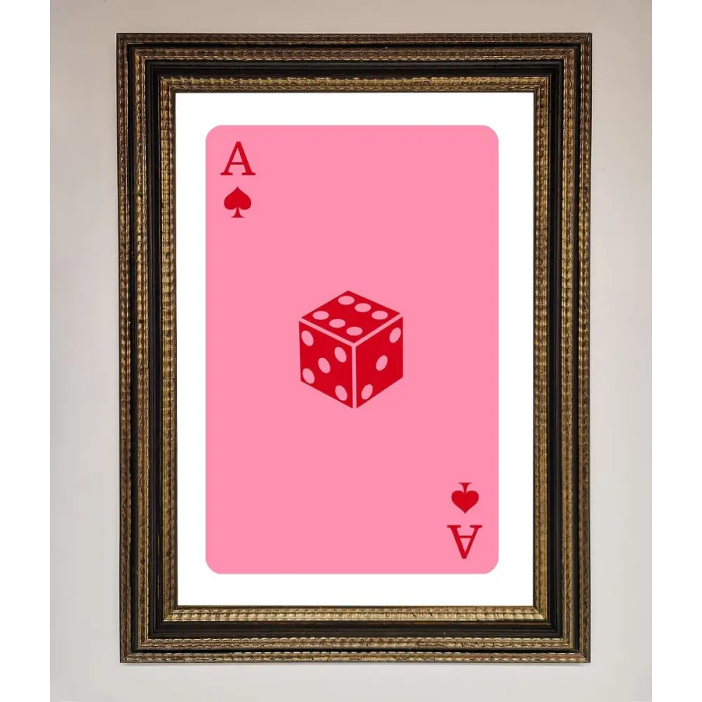 Ace Of Spades Poker Pink Framed Wall Art - A3 (29.7 x 42 cm) / Ornate Gold Black - Framed Print