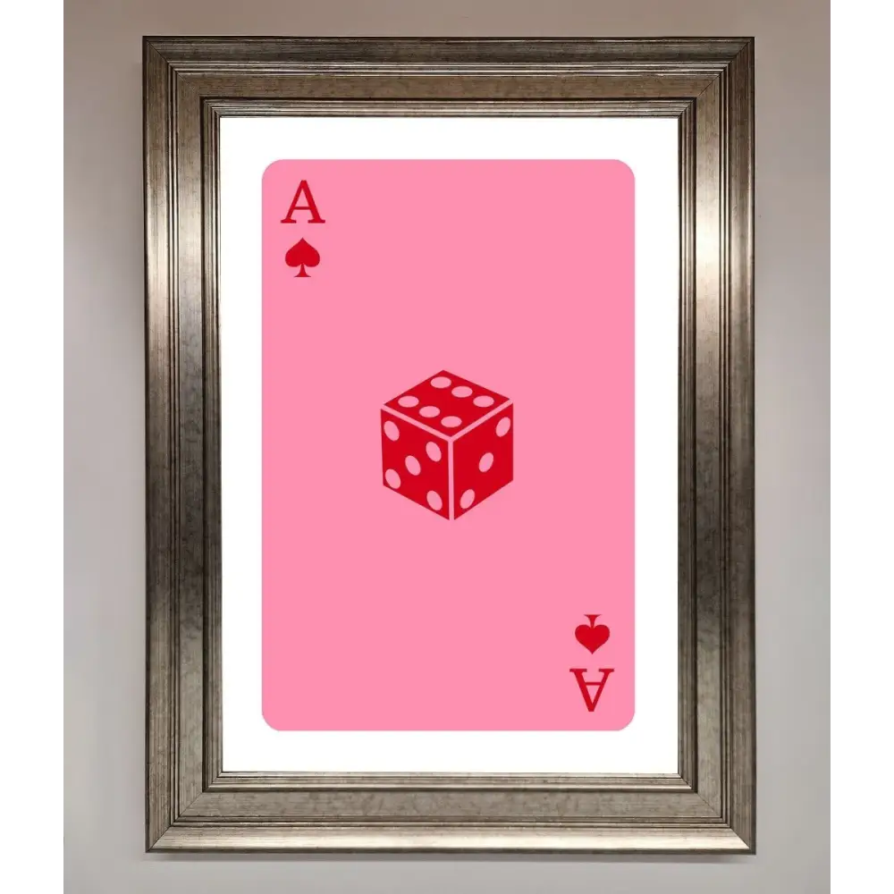 Ace Of Spades Poker Pink Framed Wall Art - A3 (29.7 x 42 cm) / Silver - Framed Print